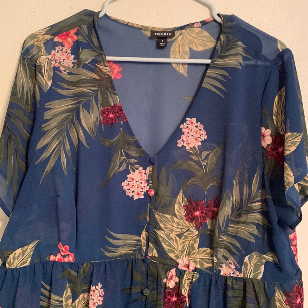 Torrid Sheer Floral button up shirt